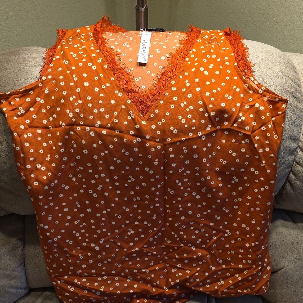 Halogen Orange Floral Sleeveless Blouse